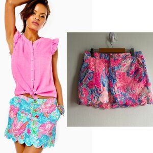 Lilly Pulitzer Sz 6 Pink Floral Scallop Hem Feminine Skort